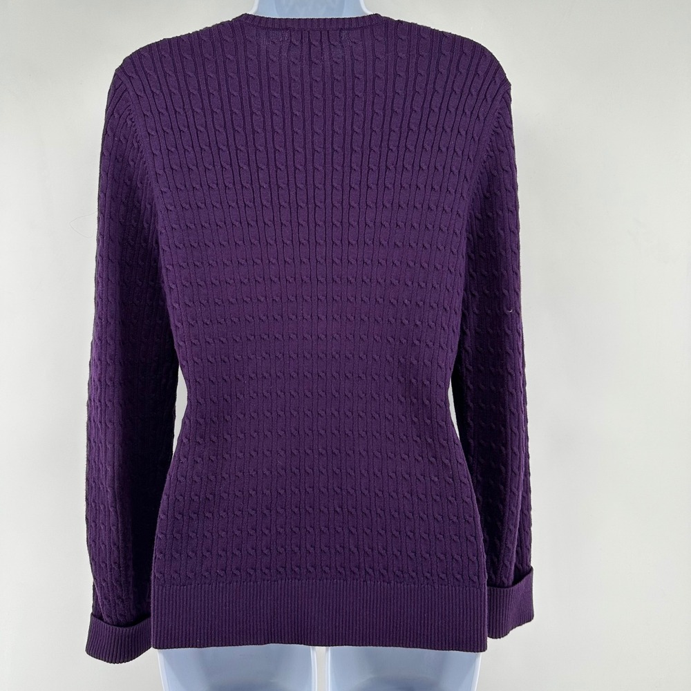 Lands End Cardigan Sweater Cable Knit Preppy Supima Cotton Womens S 6-8 Purple - Picture 2 of 7